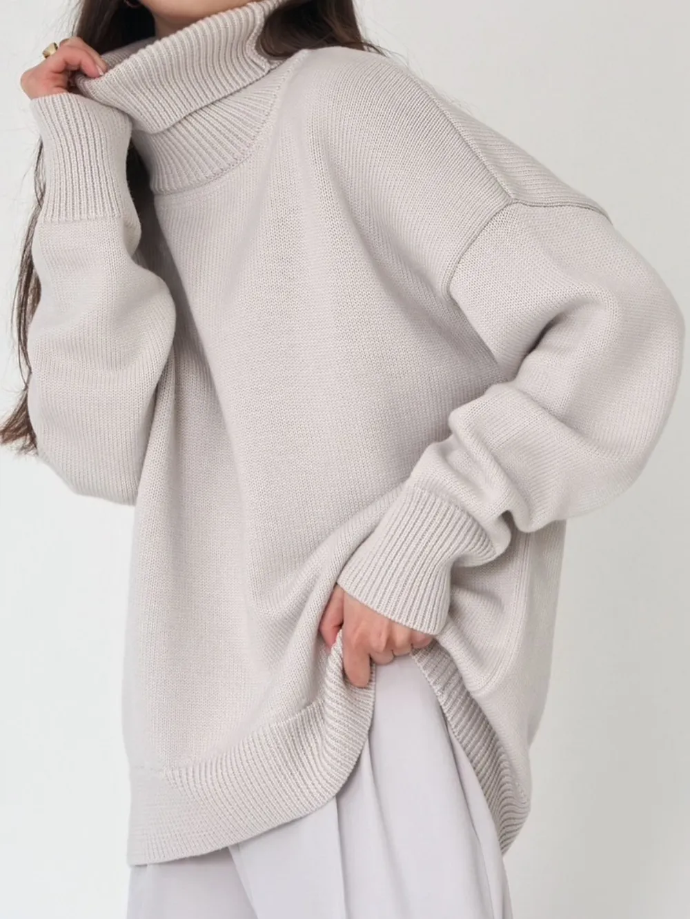 Turtle Neck Dropped Shoulder Sweater, image 17