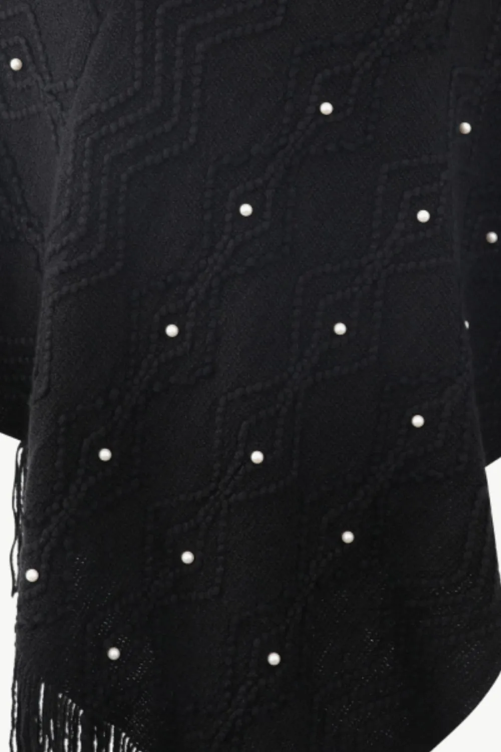 Pearl Trim V-Neck Fringe Hem Poncho, image 9