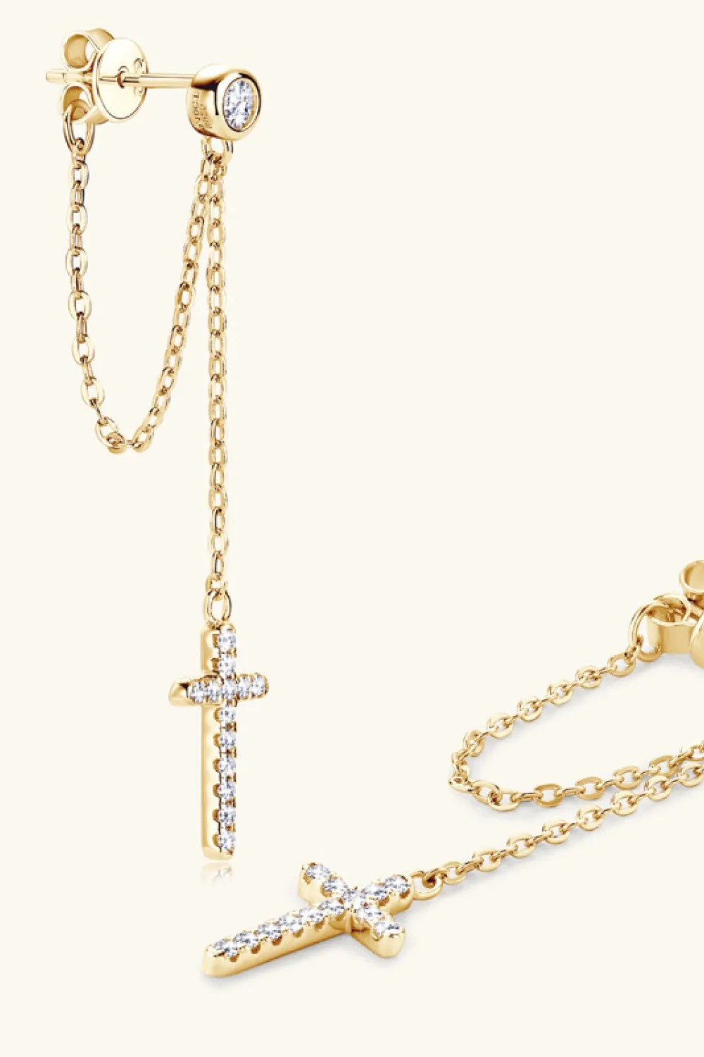 Moissanite 925 Sterling Silver Cross Earrings, image 2