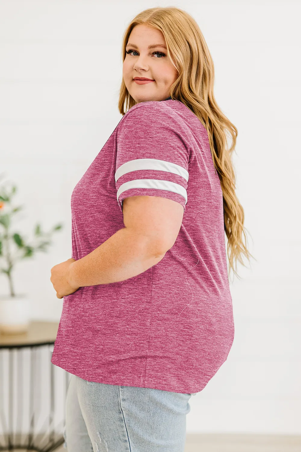 Plus Size Striped V-Neck Tee Shirt, image 10