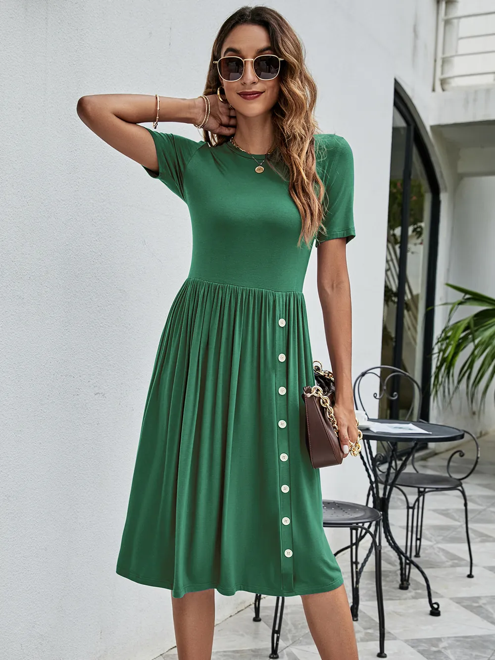 Button Detail Tee Dress with Pockets, image 3