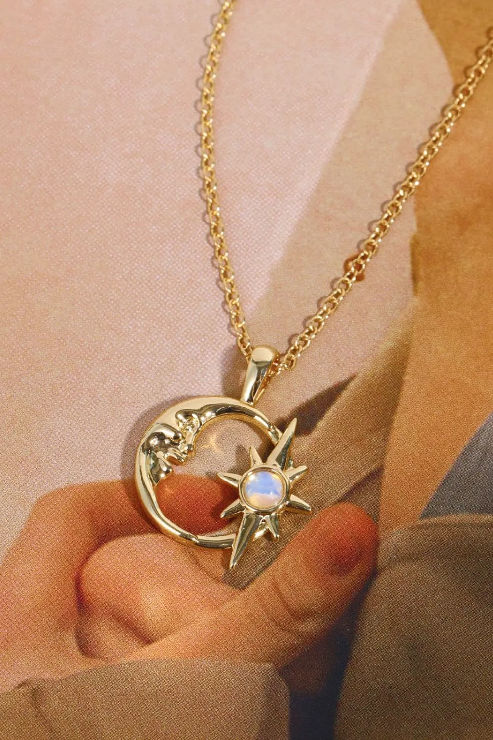 Copper 14K Gold-Plated Moon & Star Shape Pendant Necklace, image 5
