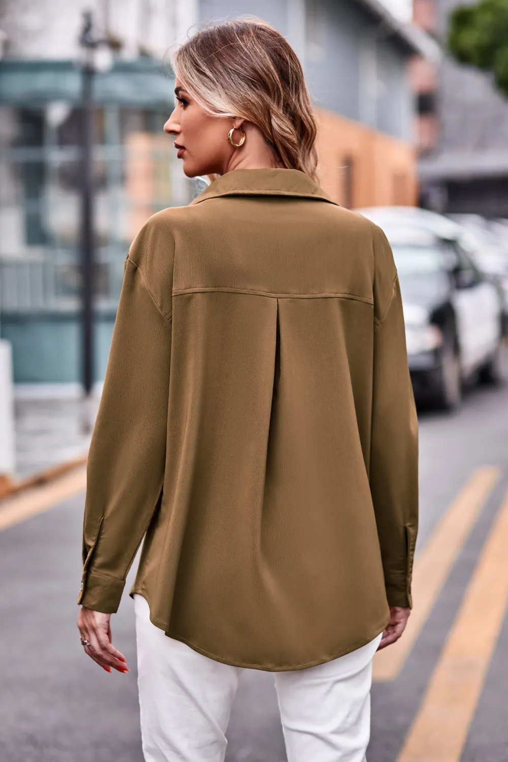 Dropped Shoulder Longline Shirt with Pockets, image 3