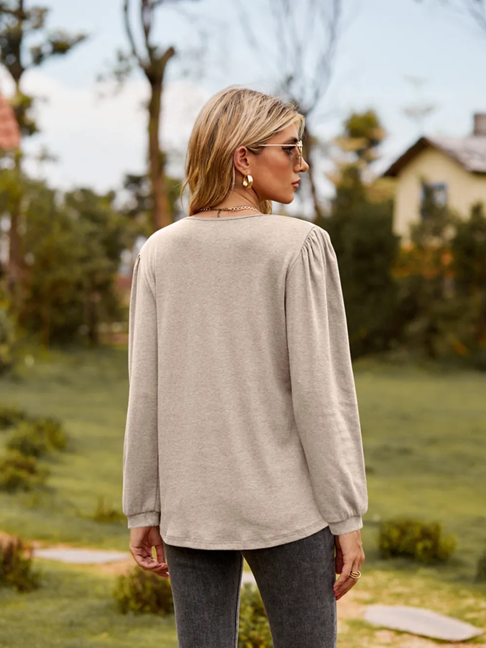 Puff Sleeve Ruffle Trim Blouse, image 15