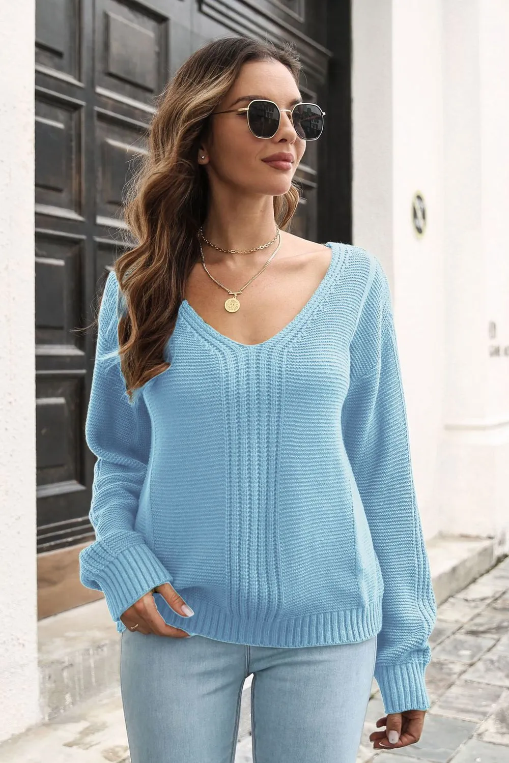 Ribbed Scoop Neck Long Sleeve Pullover Sweater, image 2