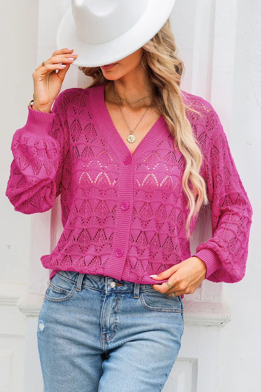 Openwork V-Neck Cardigan, image 2