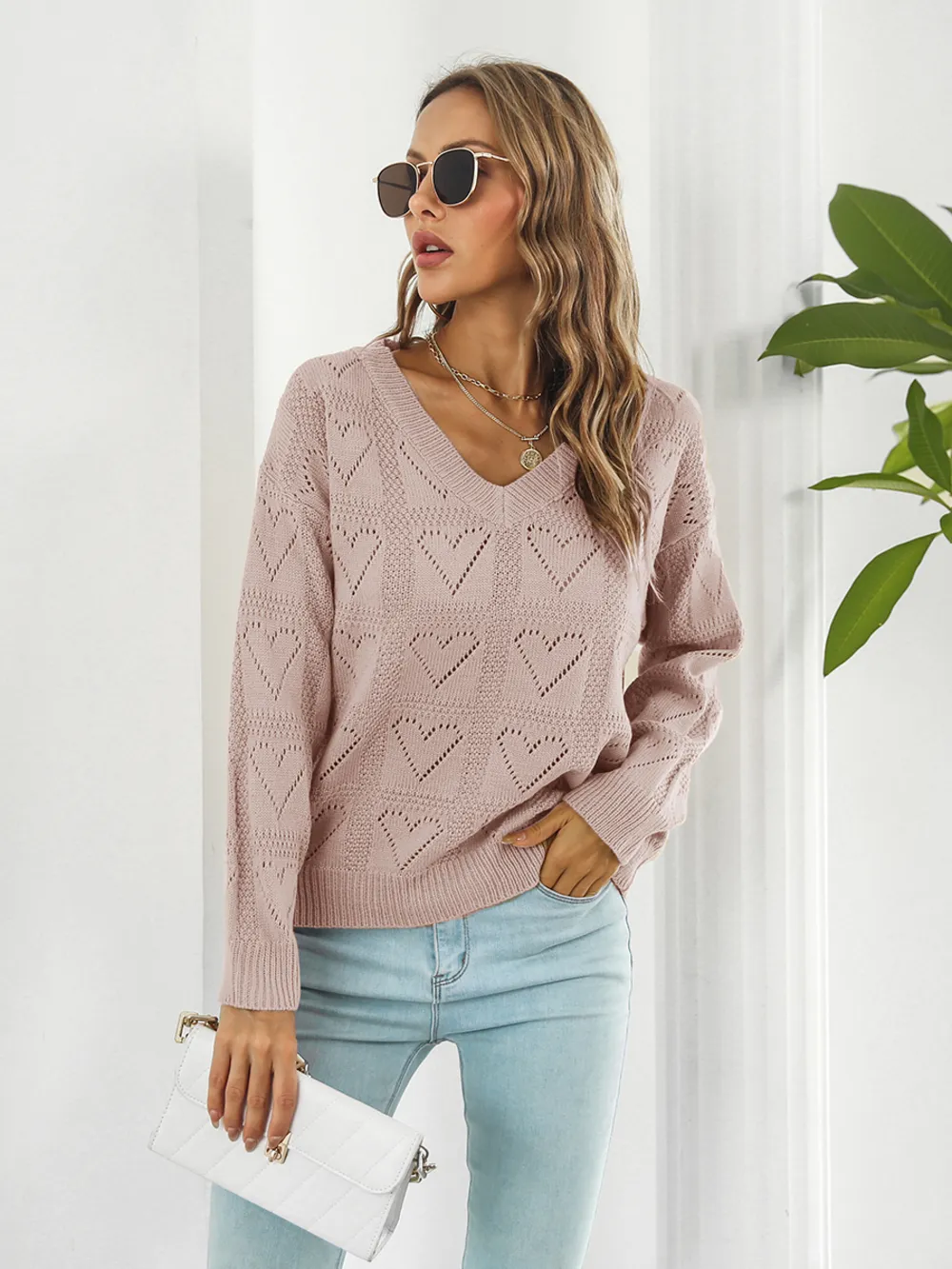 Openwork V-Neck Sweater, image 7