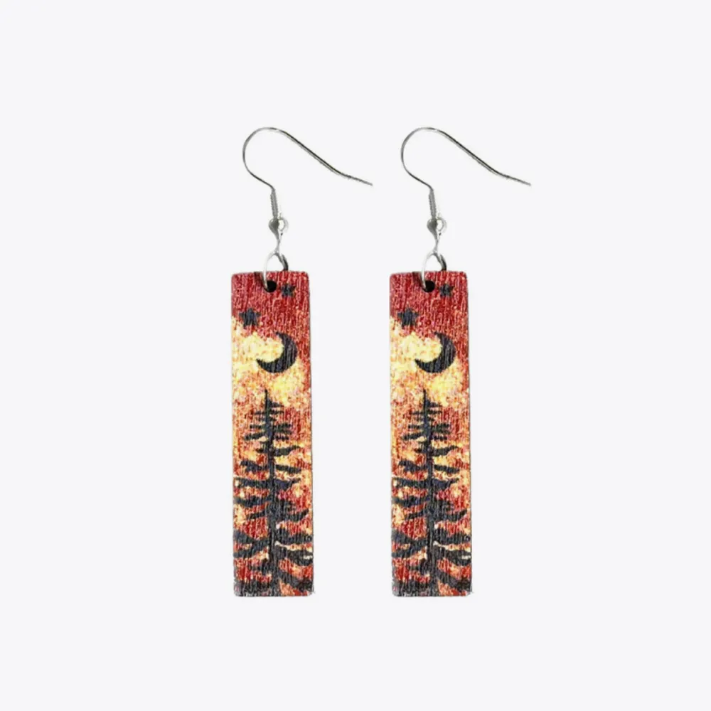 Square Shape Wooden Dangle Earrings, image 2