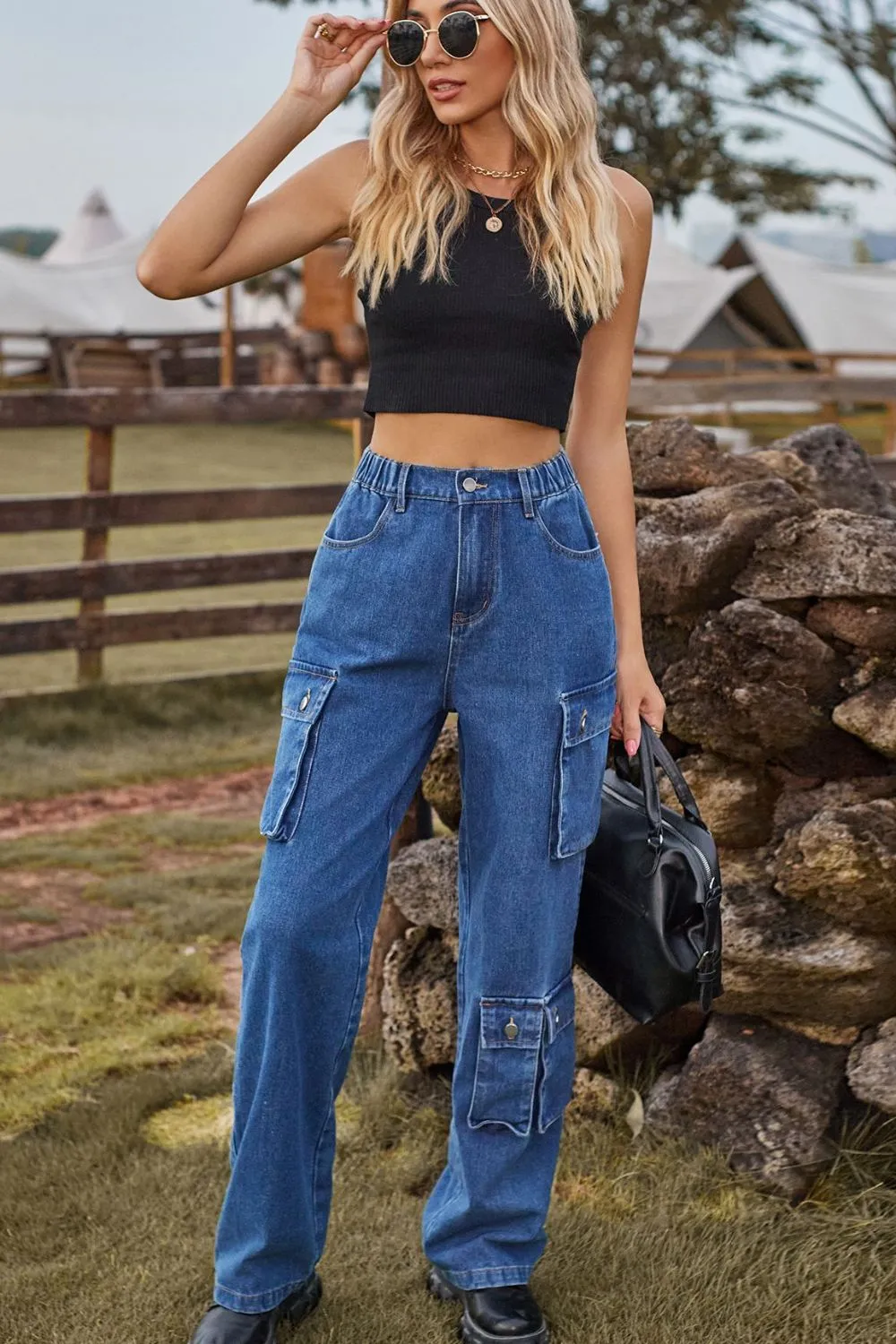 Loose Fit Long Jeans with Pockets, image 9