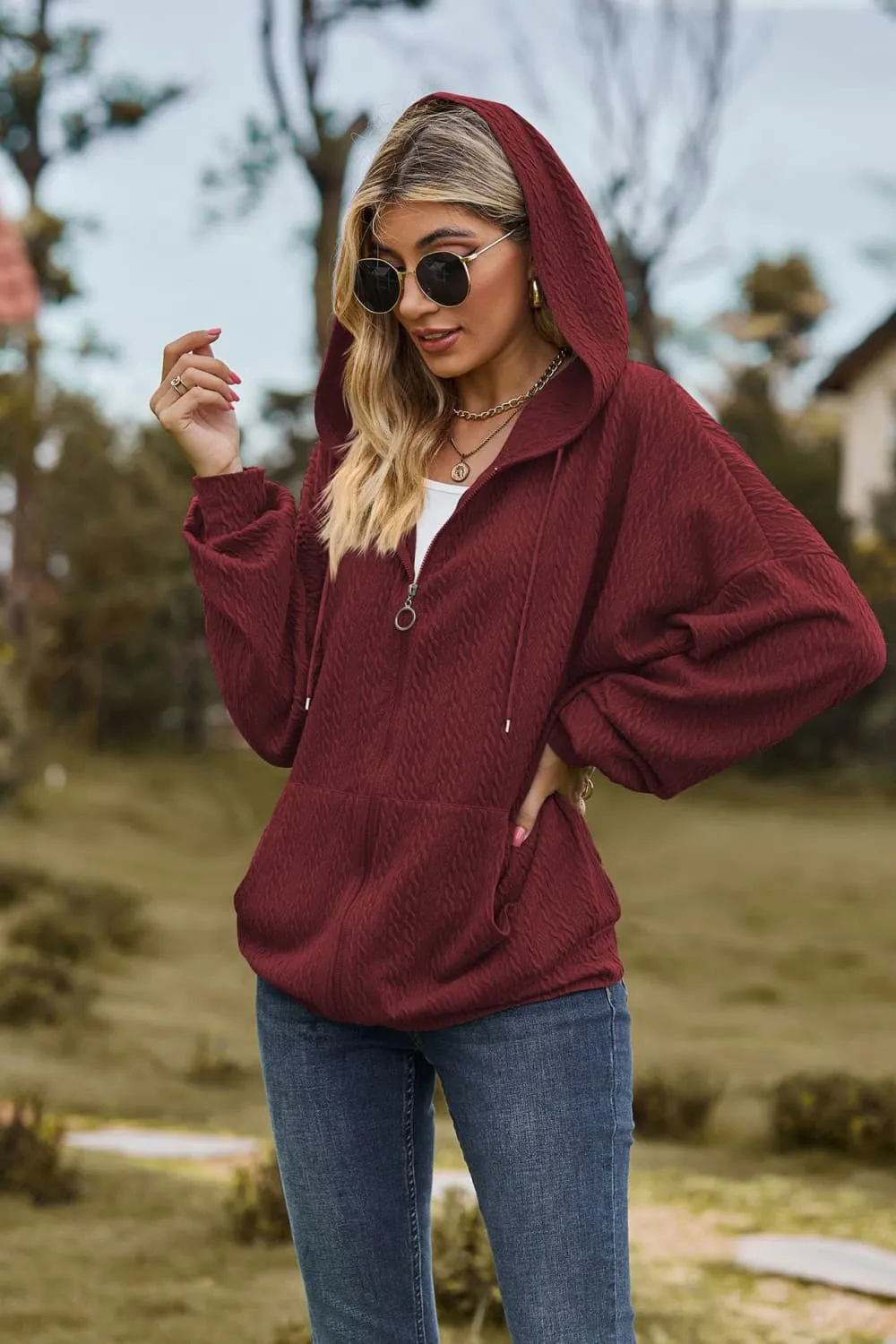 Cable-Knit Long Sleeve Hooded Jacket, image 15