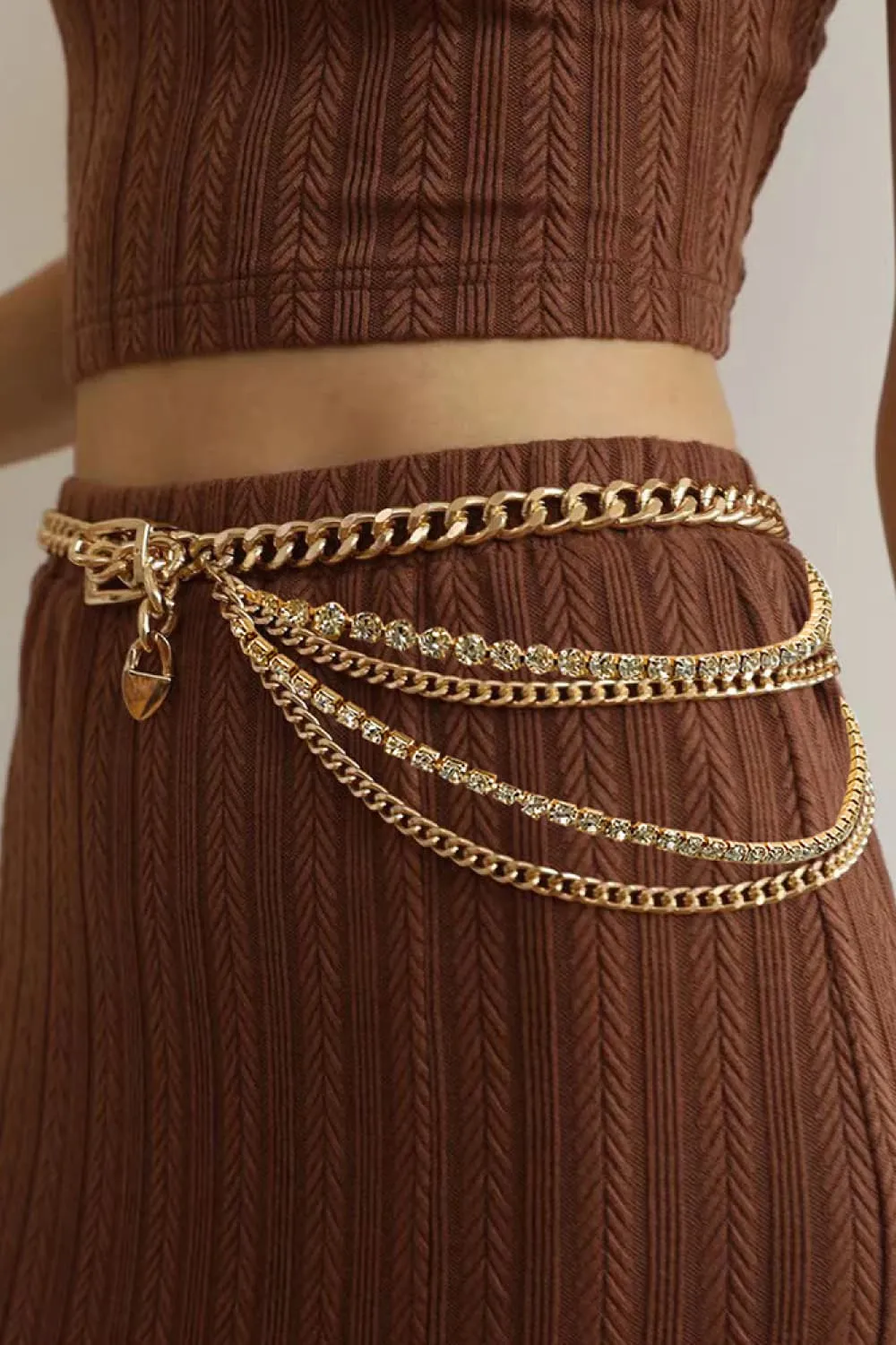 Rhinestone Decor Metal Chain Belt, image 2