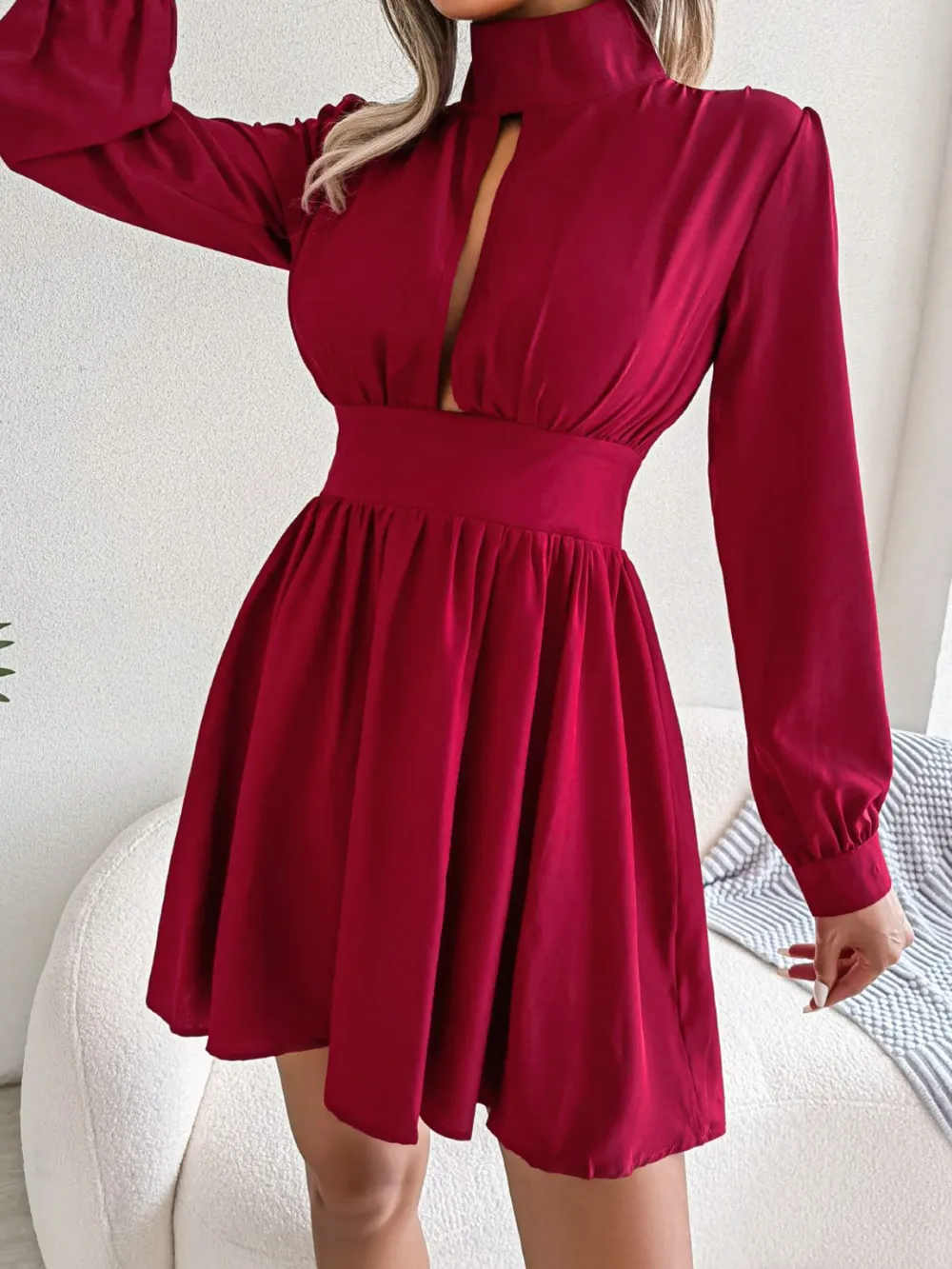 Cutout Turtleneck A-Line Mini Dress, image 2