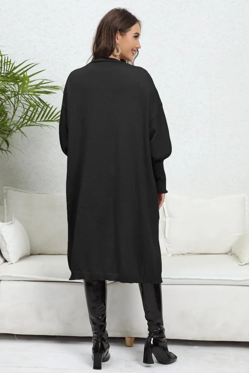 Lantern Sleeve Open Front Pocketed Cardigan, image 13