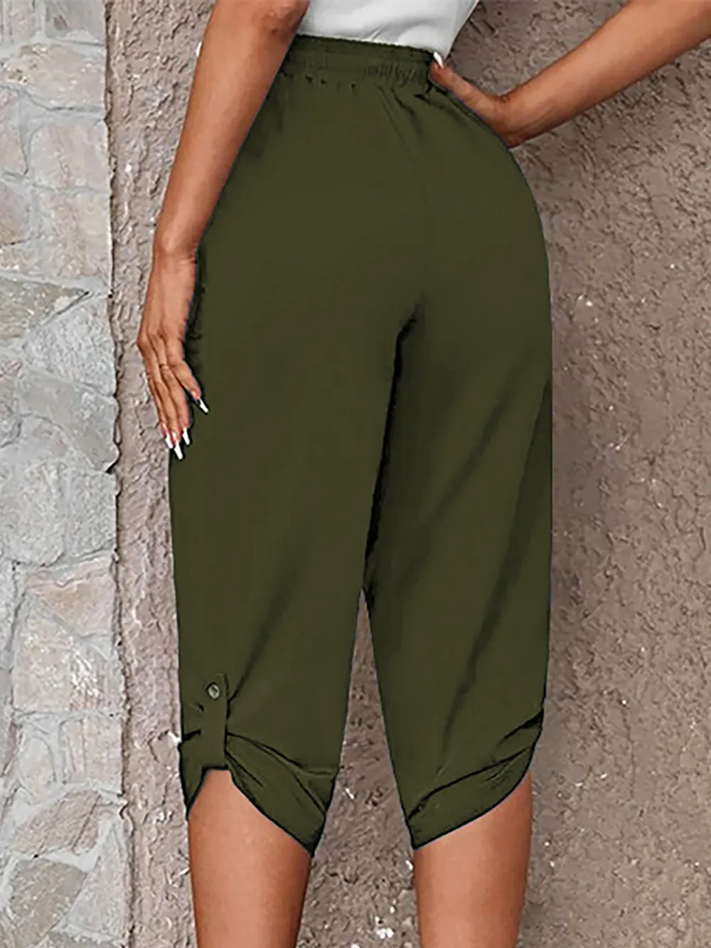 Full Size Roll-Tab Capris Pants, image 3