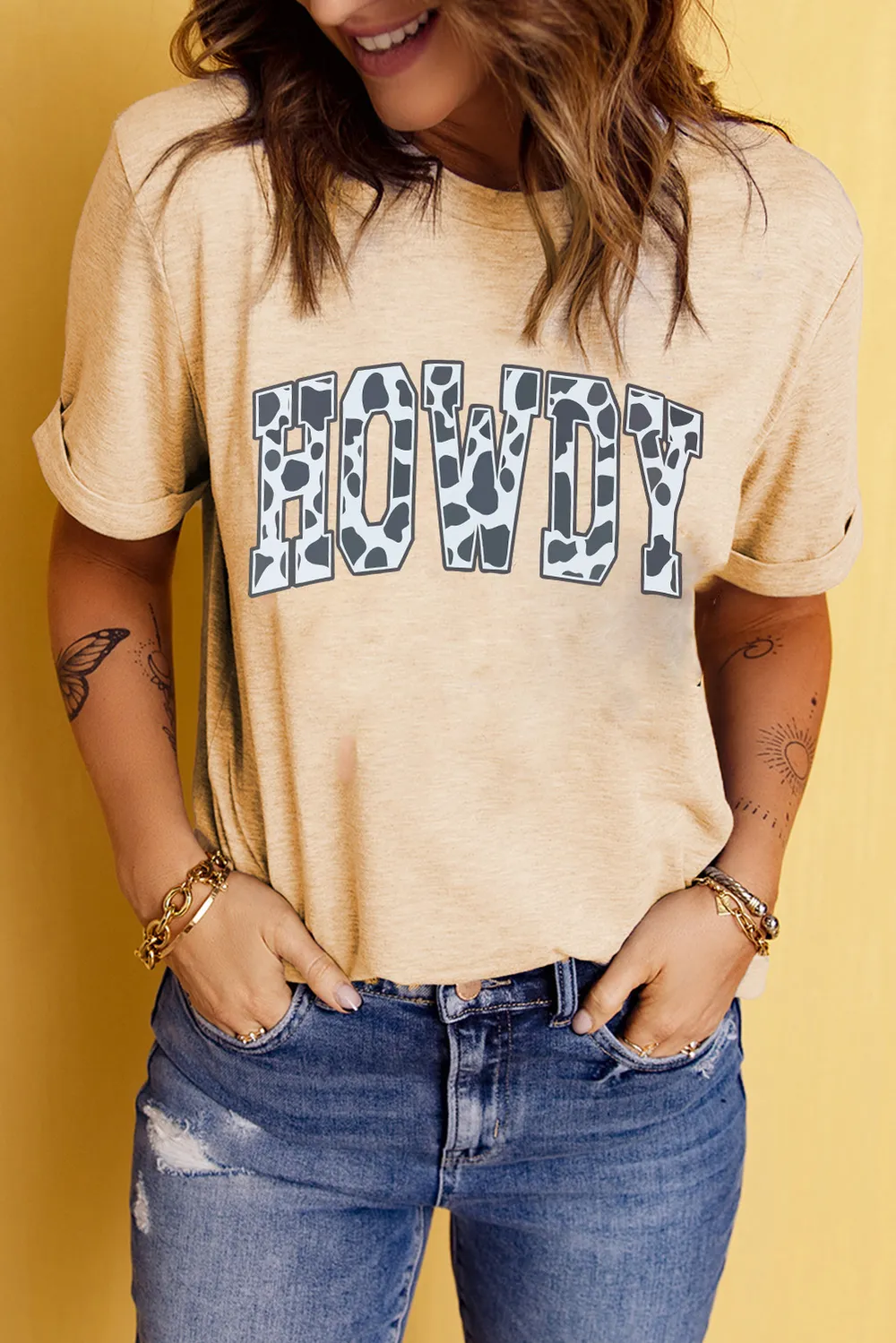 Round Neck Short Sleeve HOWDY Graphic Tee, image 2