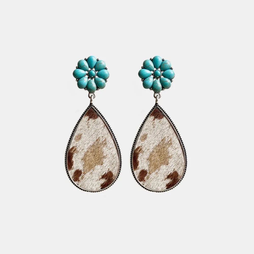 Turquoise Flower Teardrop Earrings, image 2
