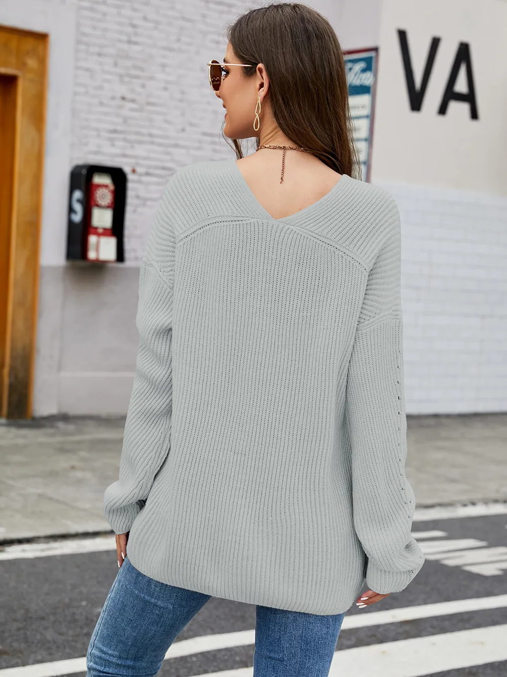 V-Neck Rib-Knit Top, image 6