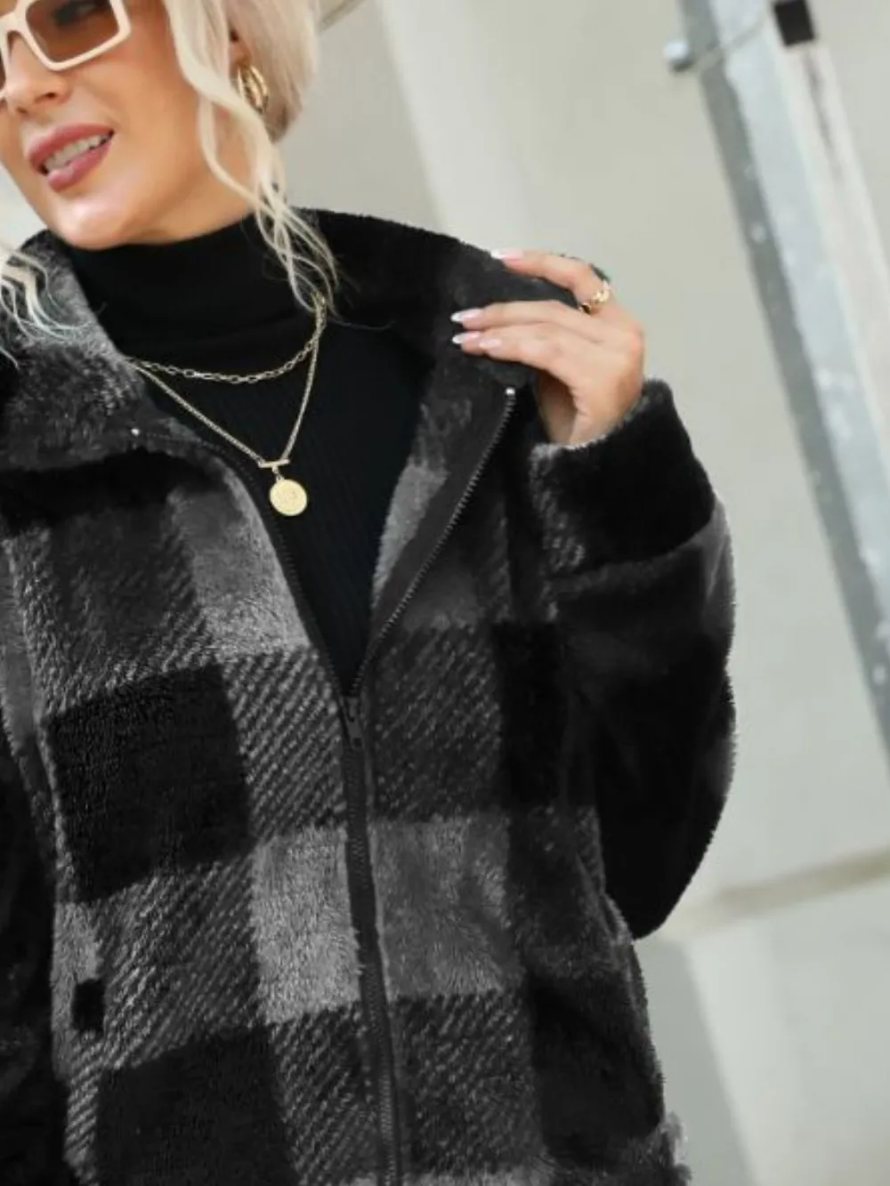 Plaid Zip-Up Collared Jacket, image 9