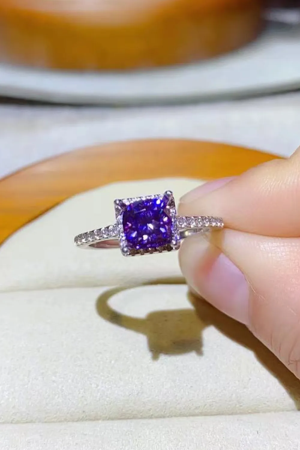 1 Carat Moissanite Platinum-Plated Square Ring, image 2
