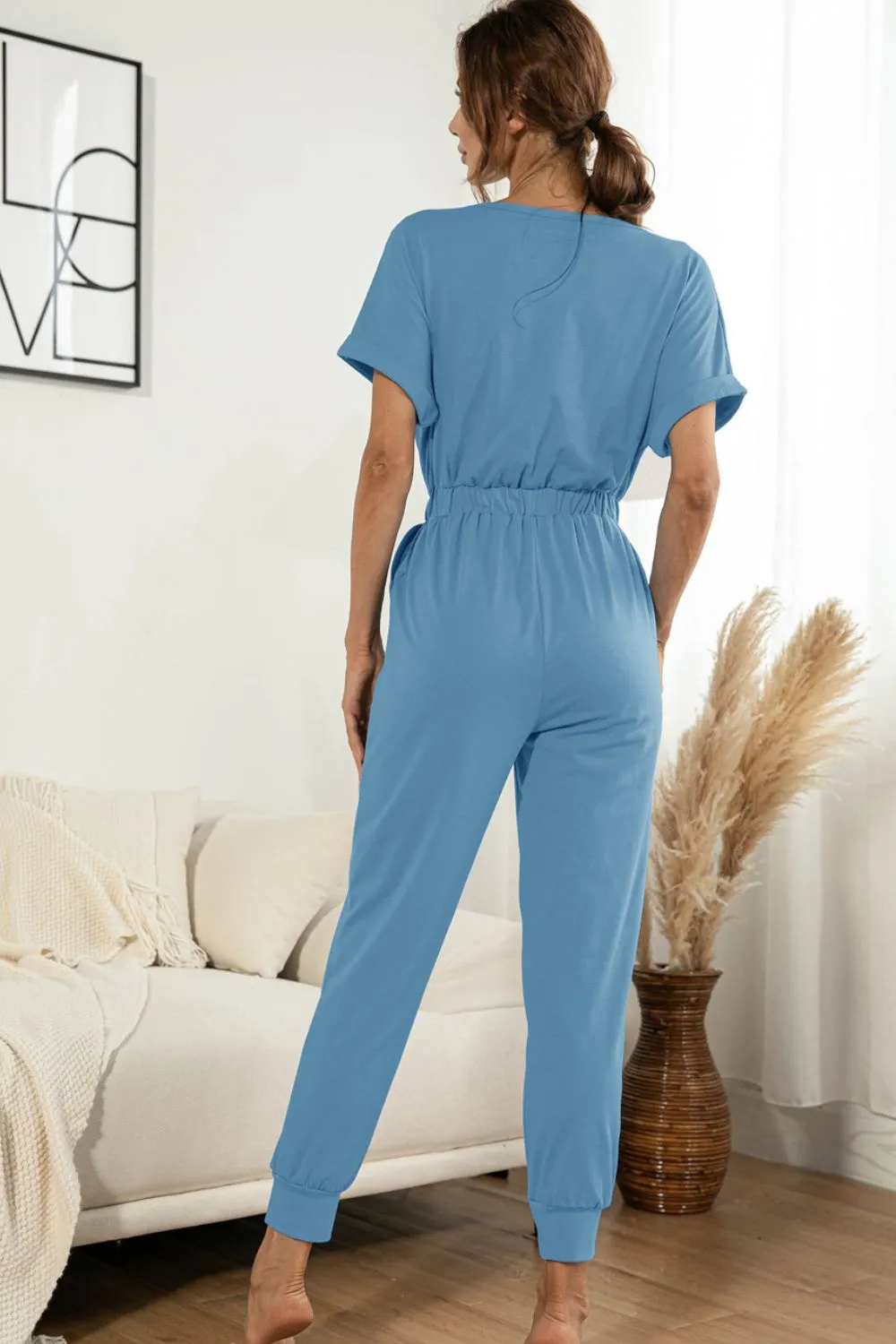 Surplice Neck Tied Short Sleeve Jumpsuit, image 3