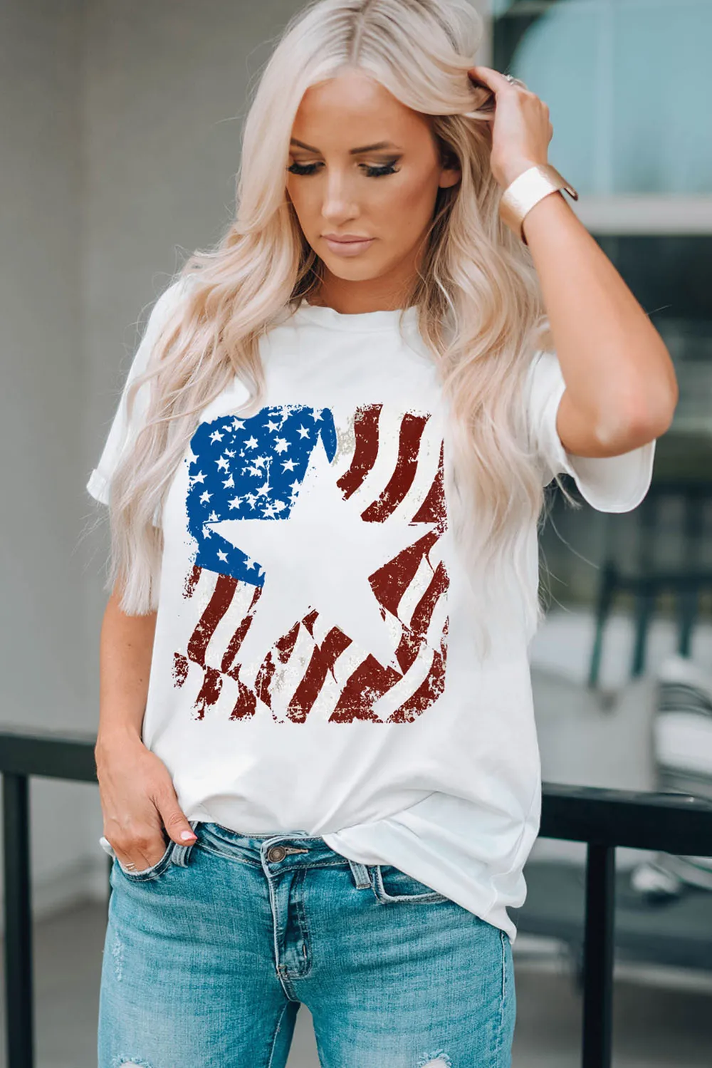 US Flag Graphic Round Neck Tee, image 2