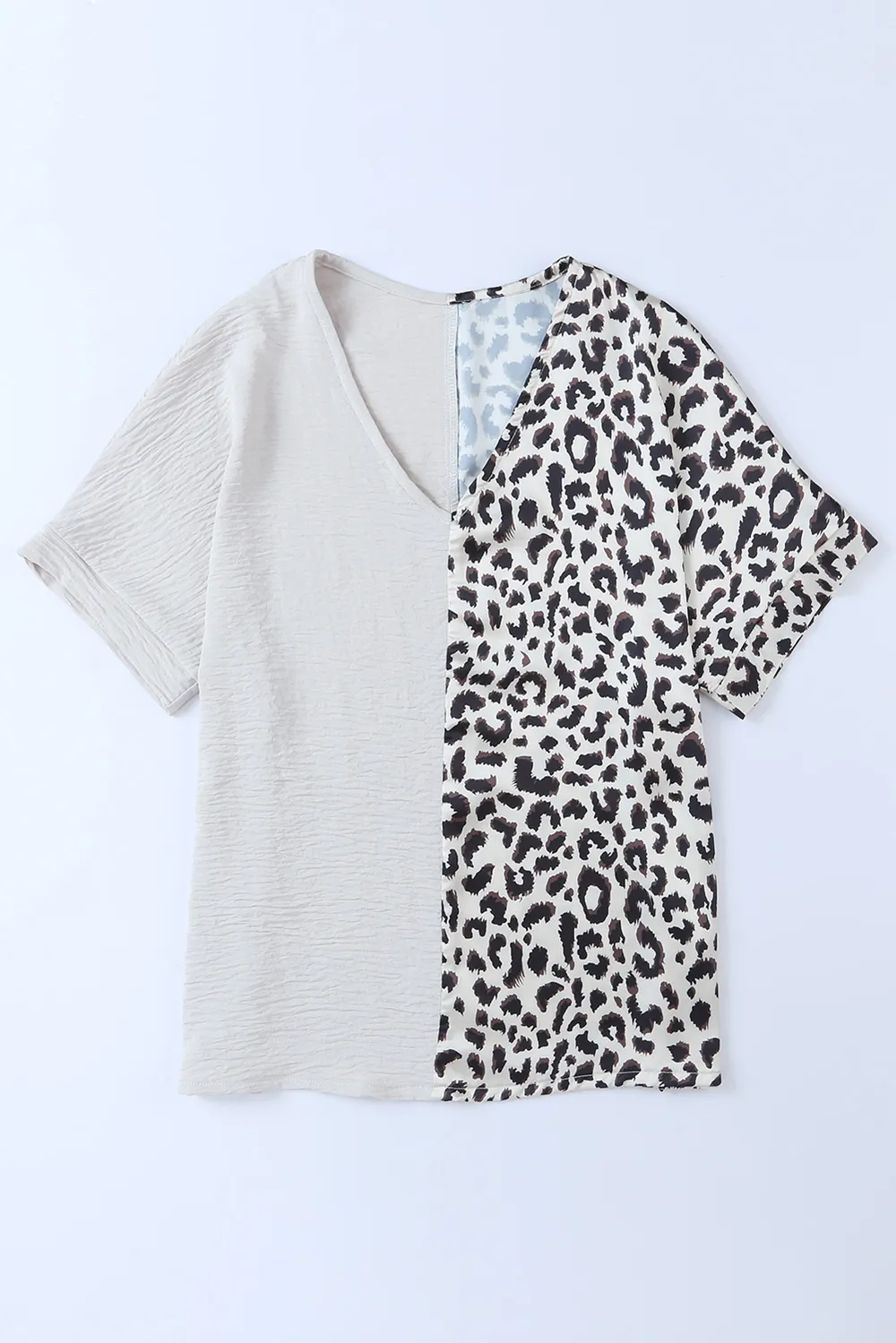 Leopard Color Block V-Neck Blouse, image 3