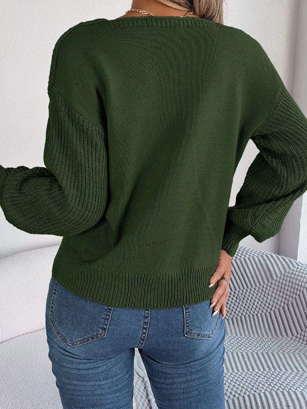 Square Neck Mixed Knit Sweater, image 3