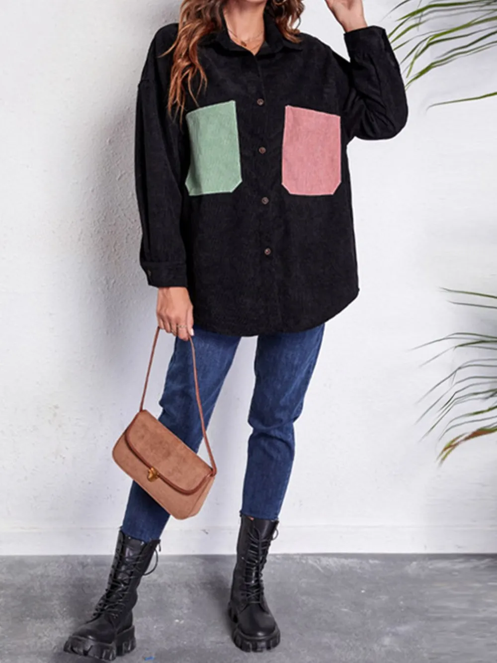 Patch Pocket Dropped Shoulder Shirt Jacket, image 2
