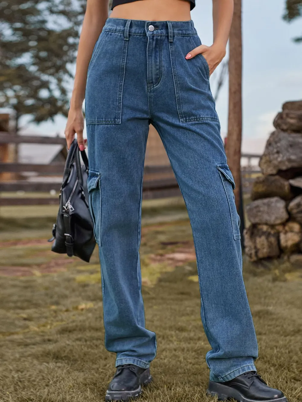High Waist Cargo Jeans, image 3