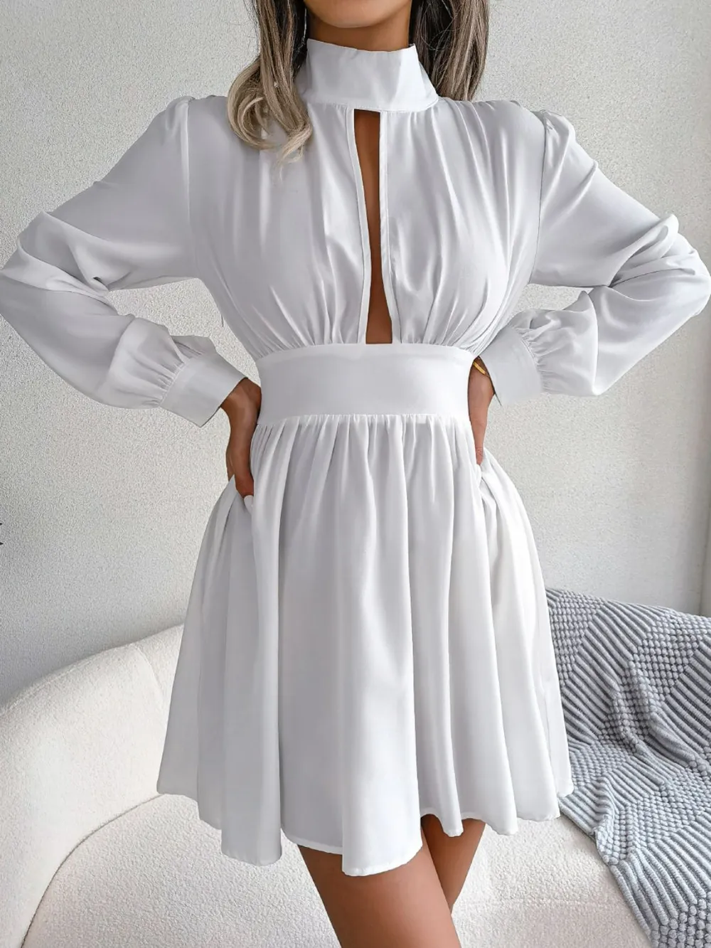 Cutout Turtleneck A-Line Mini Dress, image 3