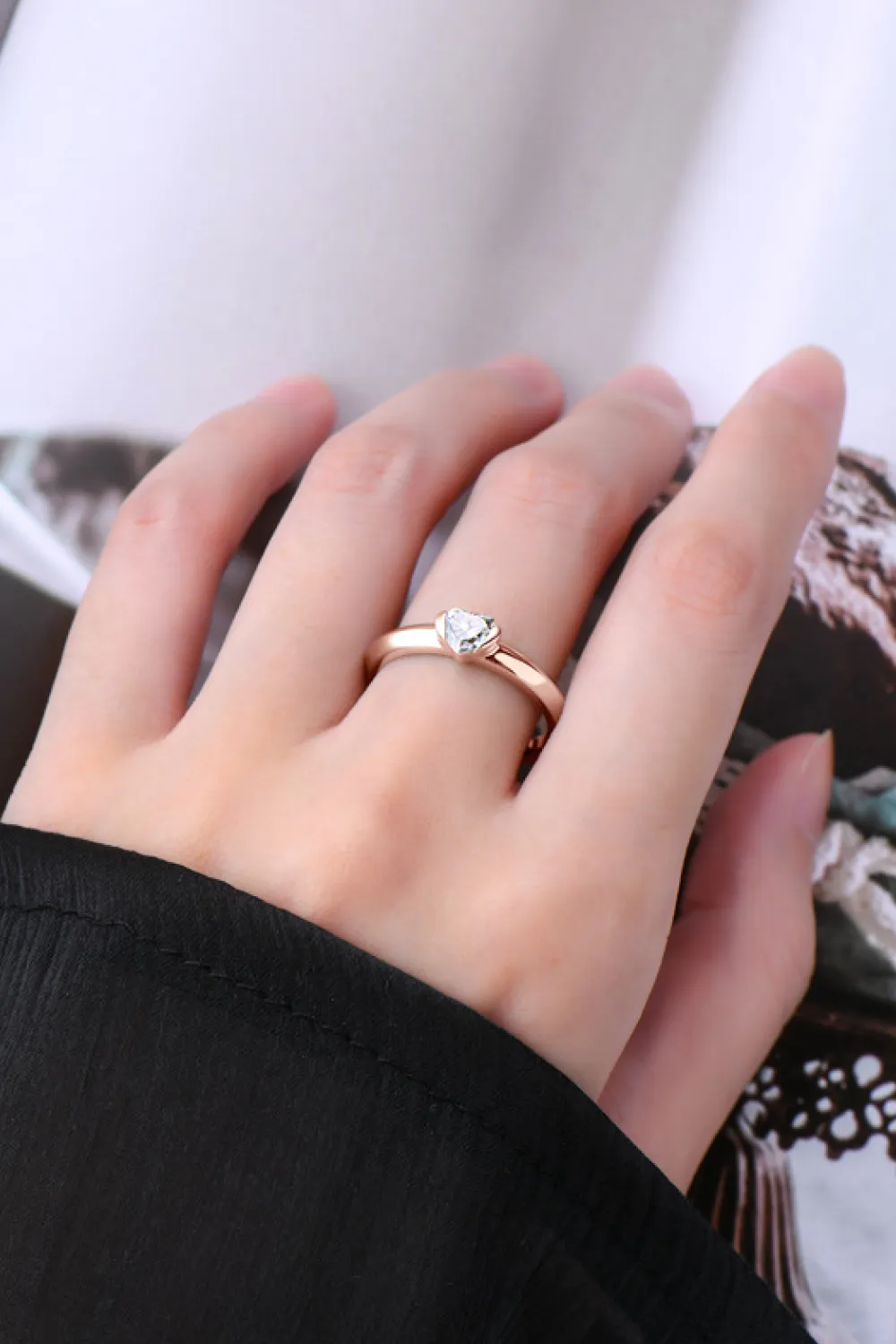 Moissanite 925 Sterling Silver Heart Solitaire Ring, image 2