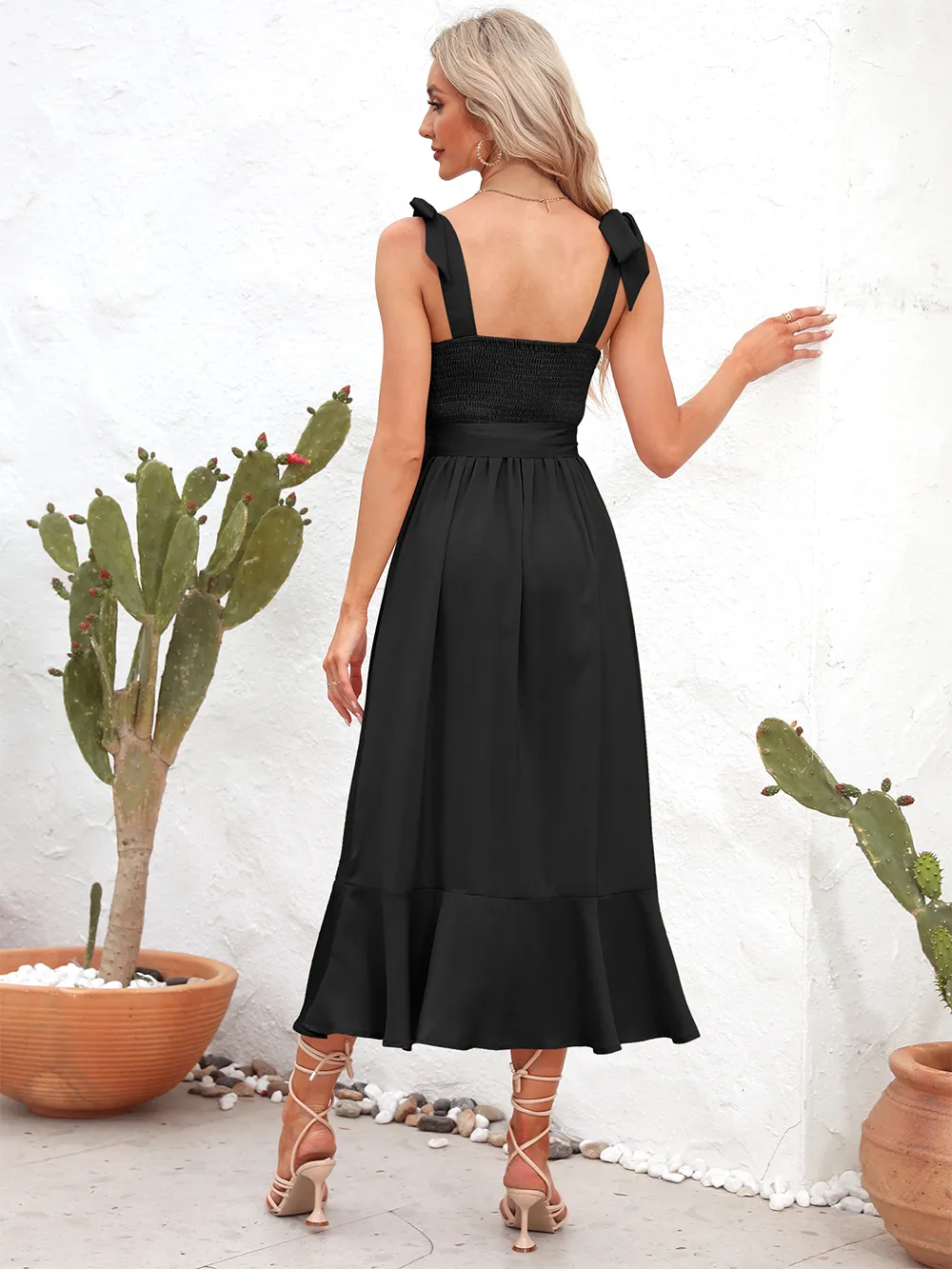 Square Neck Tie Strap Midi Dress, image 6