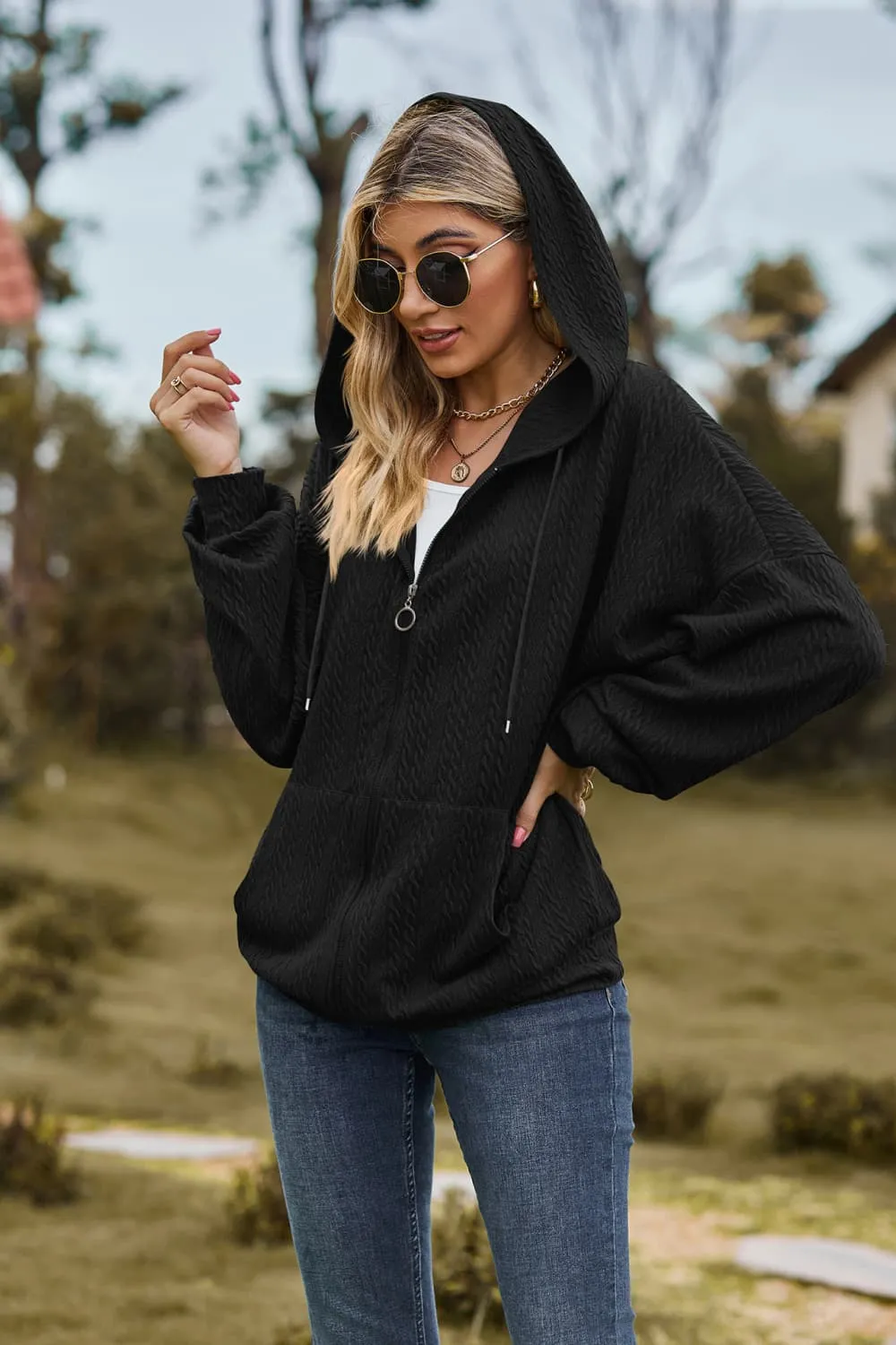 Cable-Knit Long Sleeve Hooded Jacket, image 23