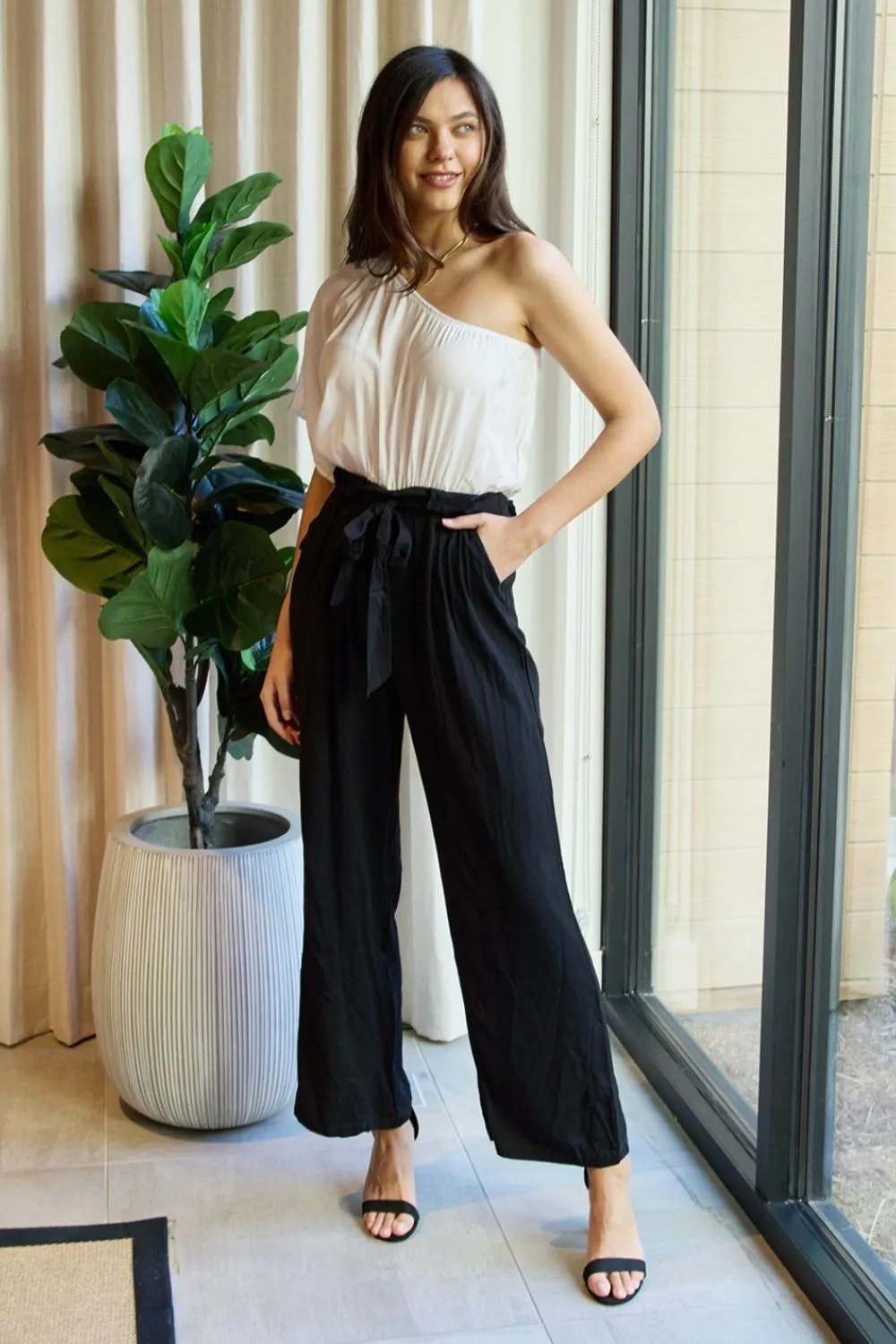 Marvelous in Manhattan One-Shoulder Jumpsuit in White/Black, image 3