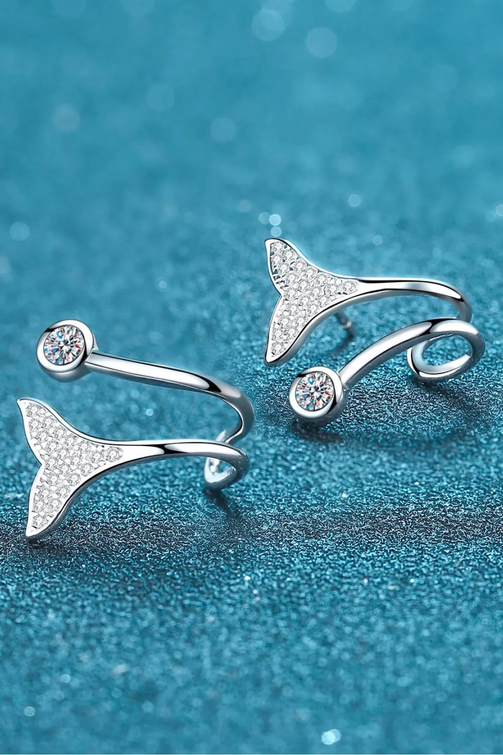 Moissanite Fishtail Rhodium-Plated Earrings, image 7