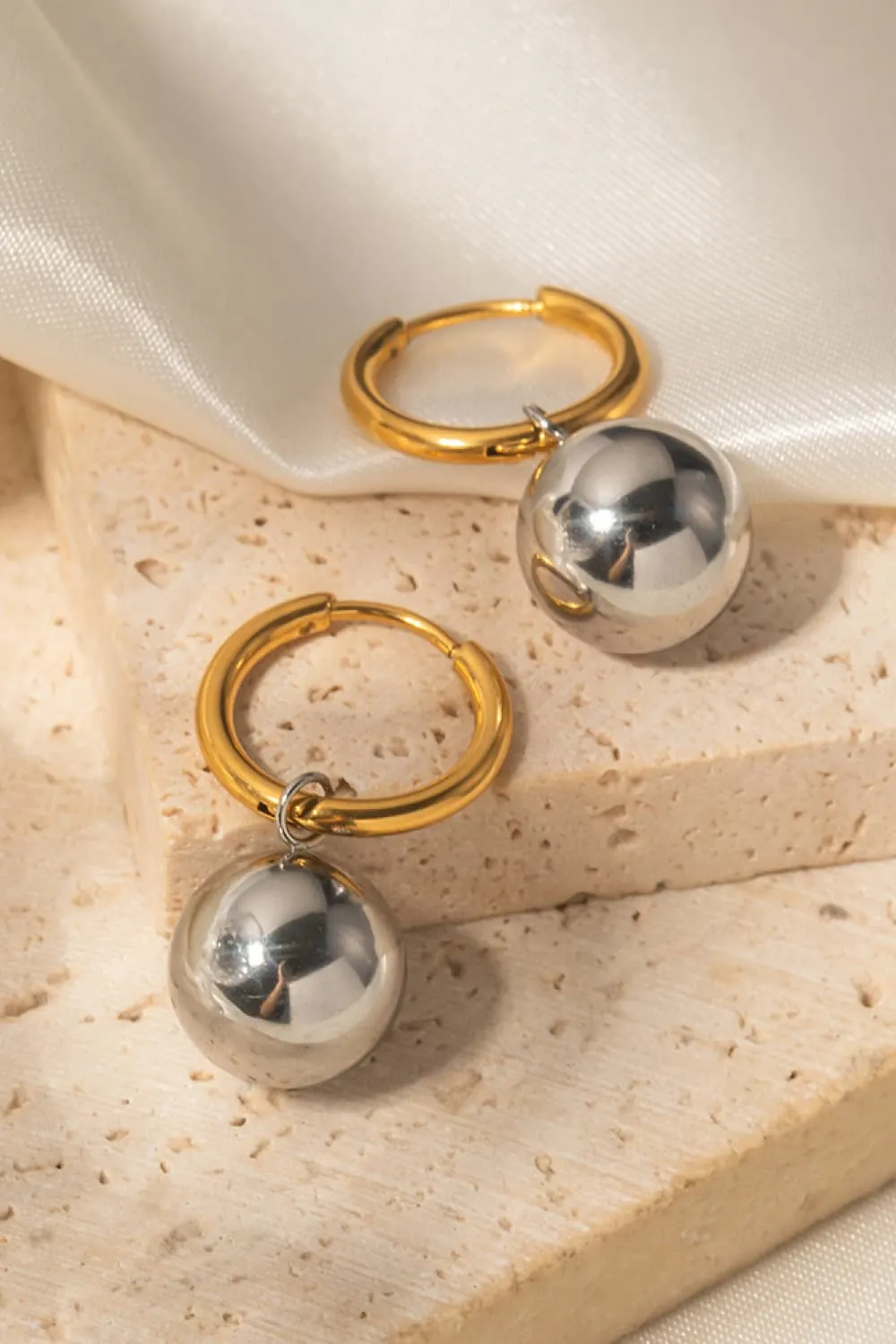 18K Gold-Plated Copper Ball Drop Earrings, image 2