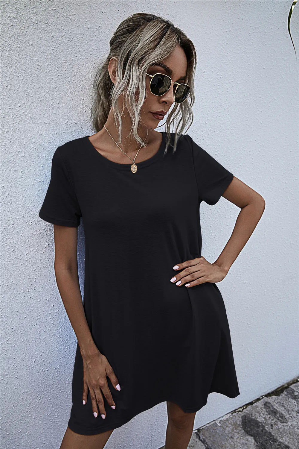 Round Neck Short Sleeve Mini Dress, image 3