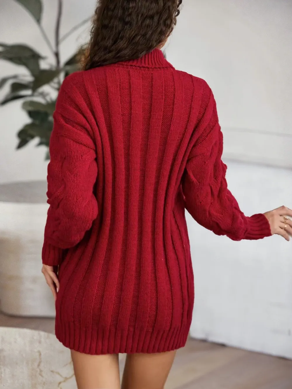 Cable-Knit Turtleneck Sweater Dress, image 9