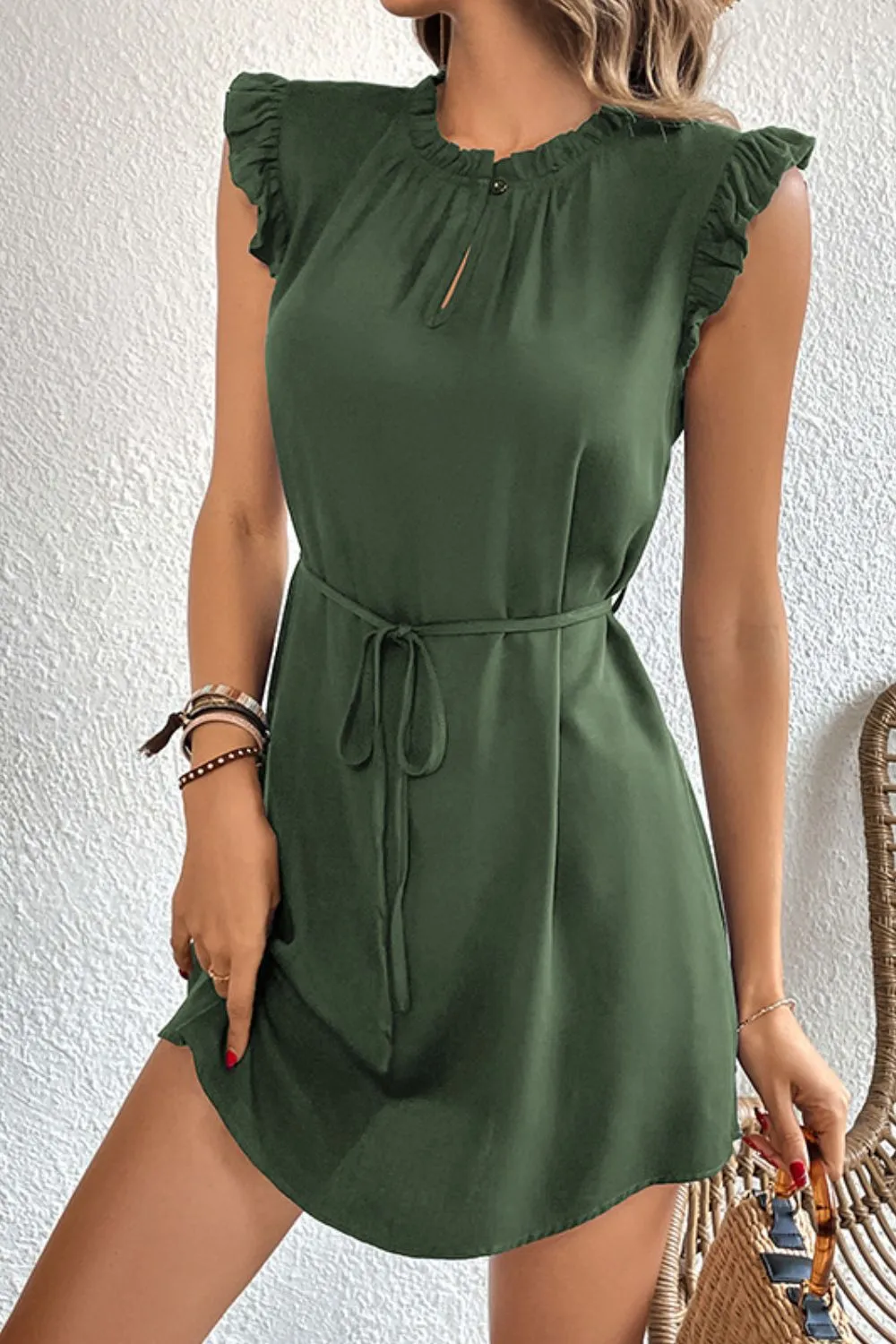 Ruffled Tie-Waist Keyhole Dress, image 2