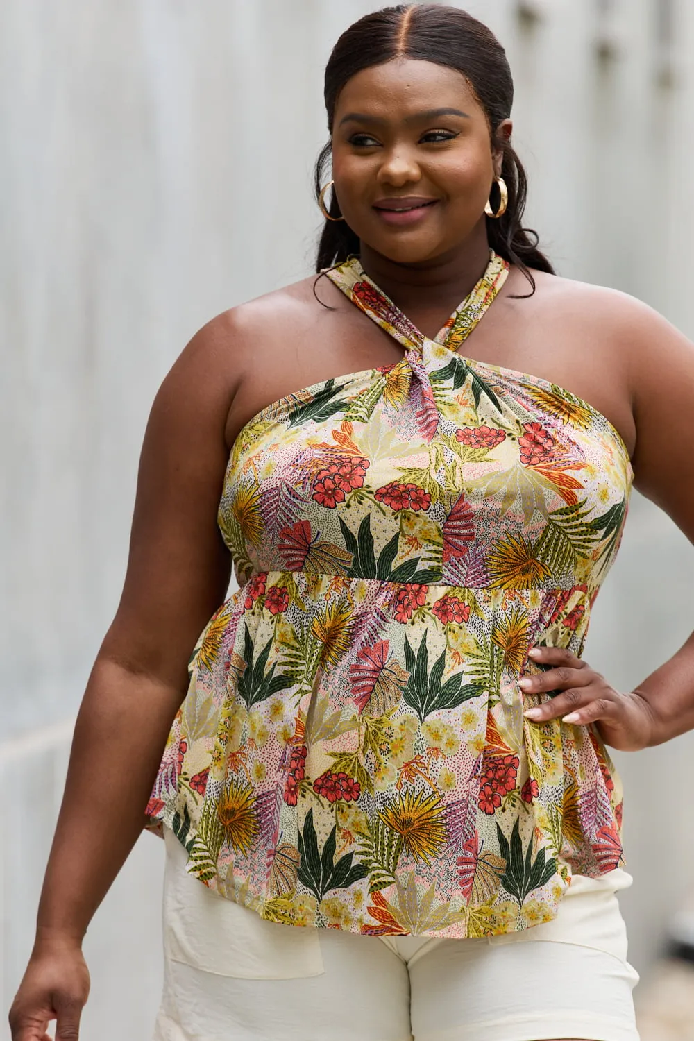 Full Size Floral Halter Top in Green, image 11
