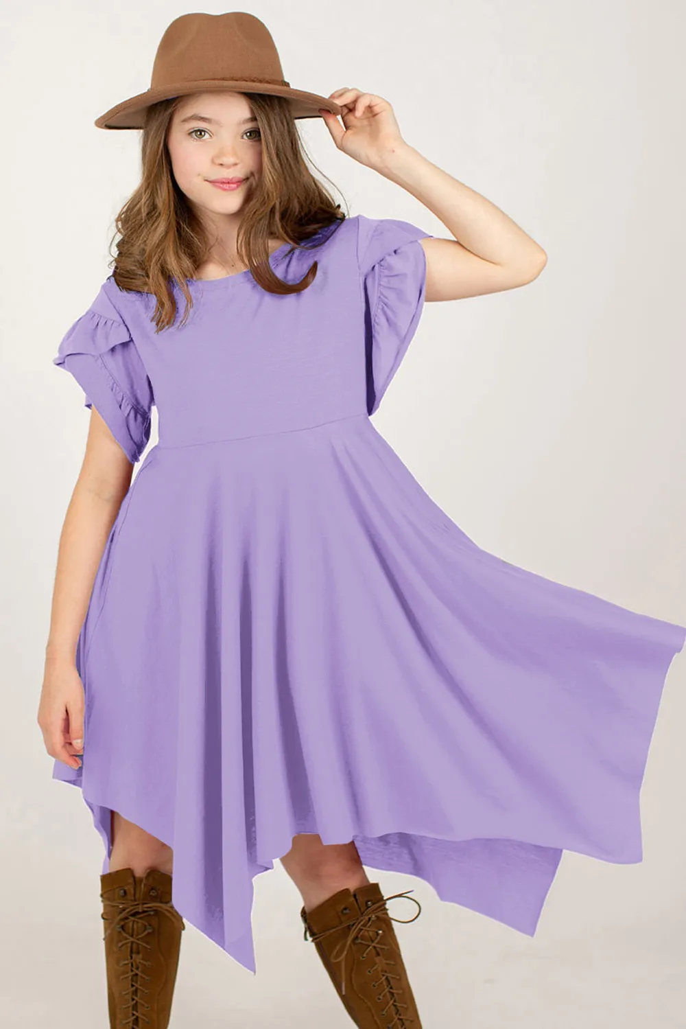 Round Neck Petal Sleeve Dress, image 3