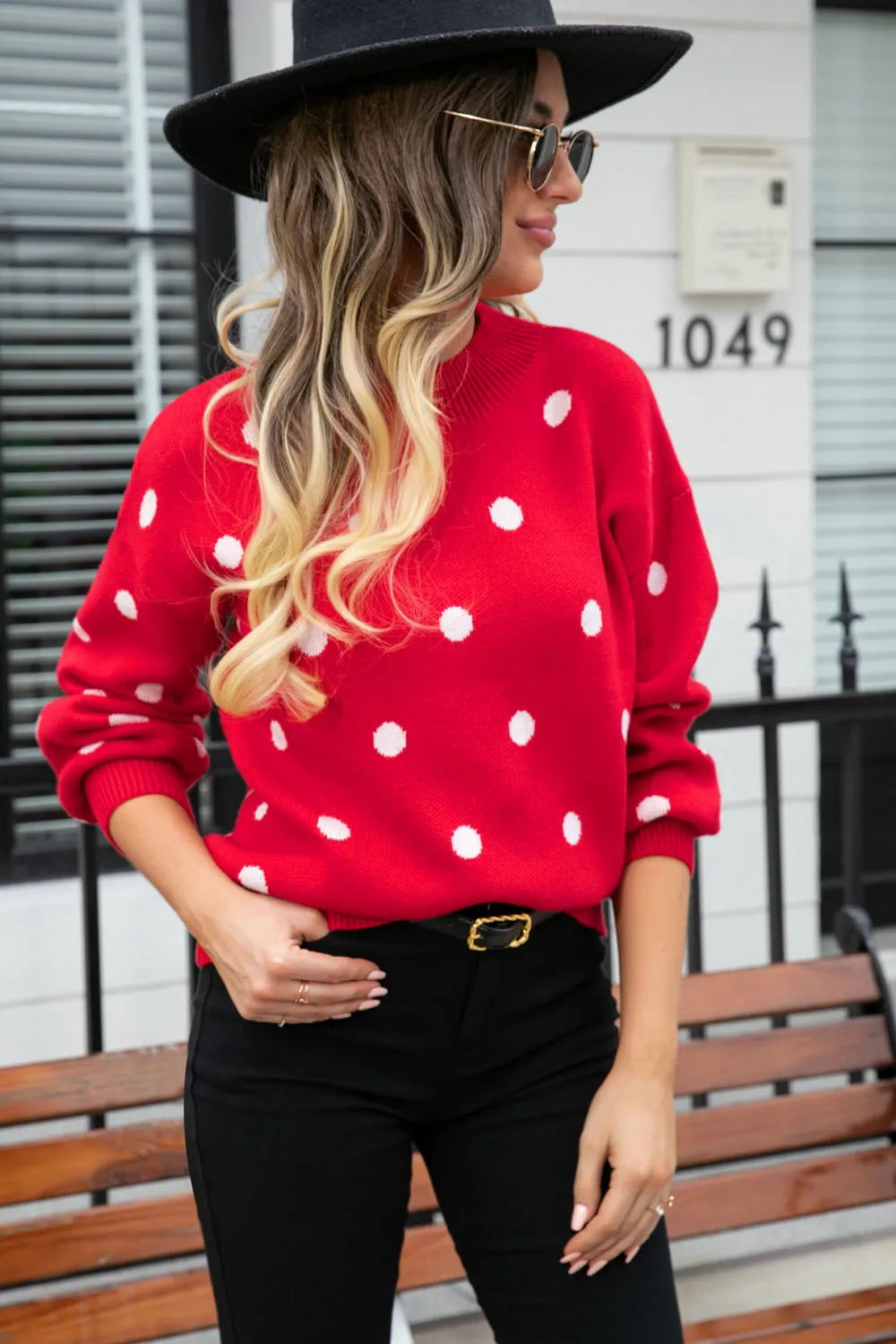 Polka Dot Round Neck Dropped Shoulder Sweater, image 13