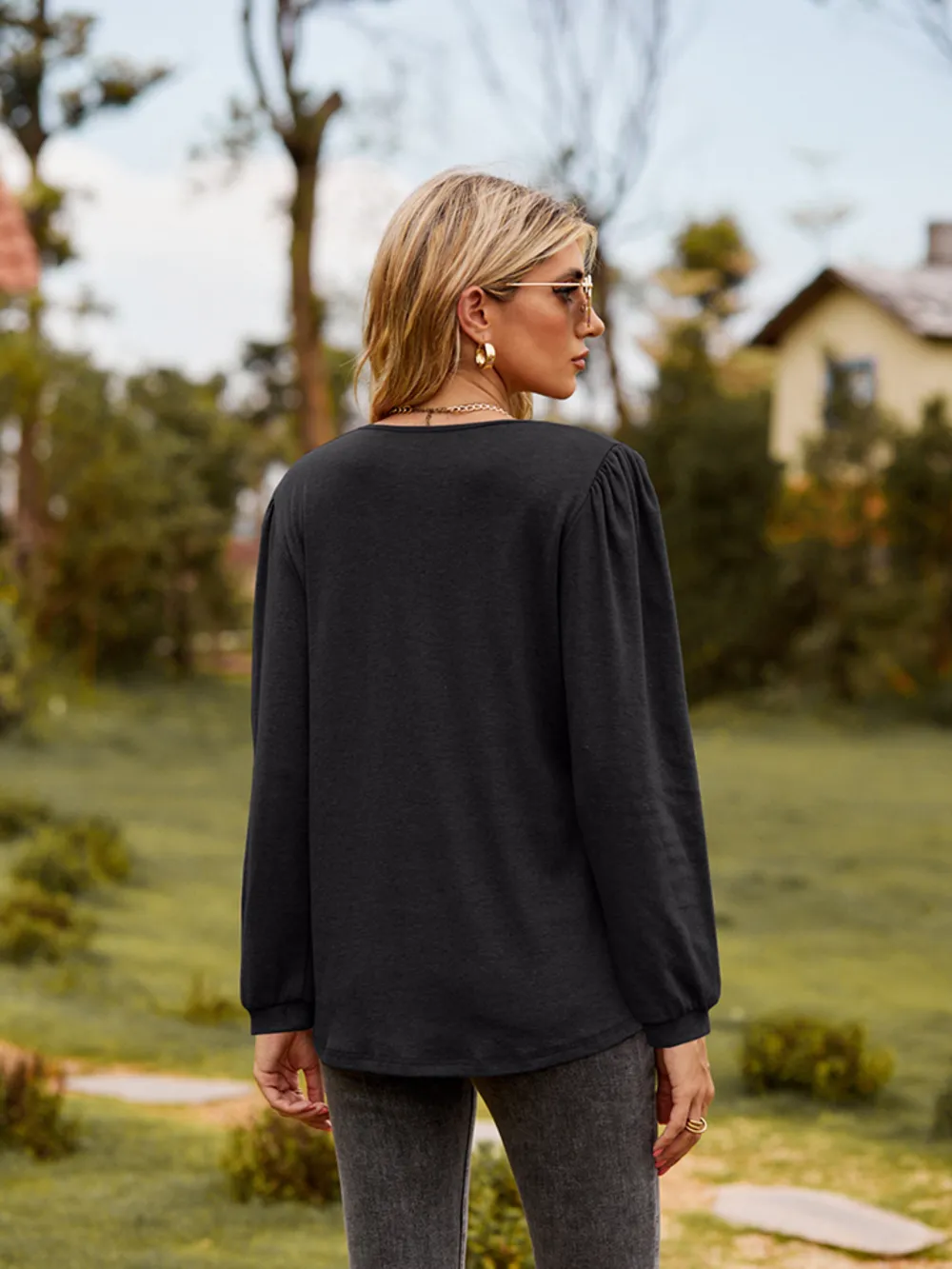 Puff Sleeve Ruffle Trim Blouse, image 12