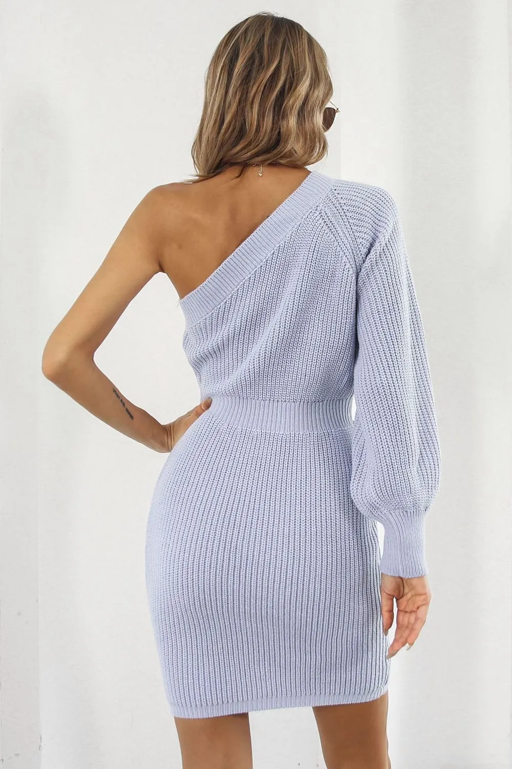 One Shoulder Raglan Sleeve Pencil Sweater Dress, image 2