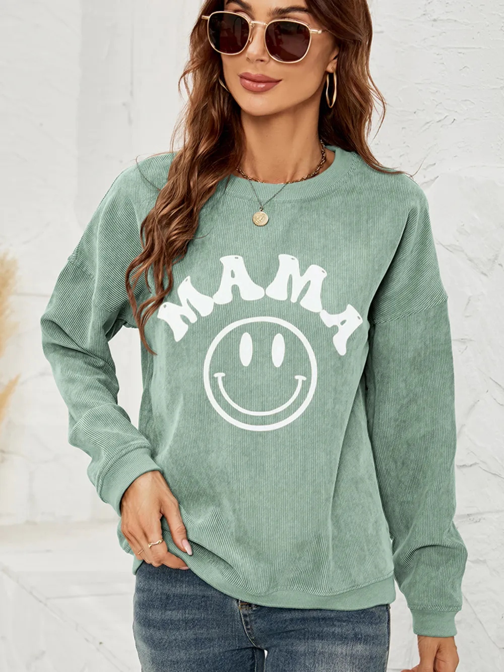 Round Neck Long Sleeve MAMA Graphic Sweatshirt, image 2