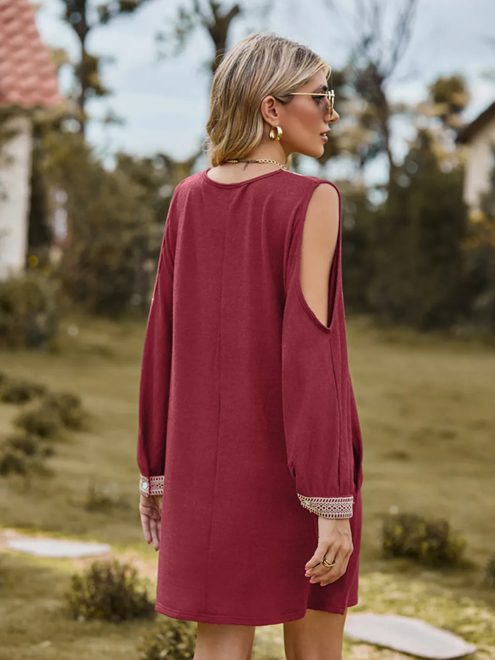 V-Neck Cutout Sleeve Mini Dress, image 3