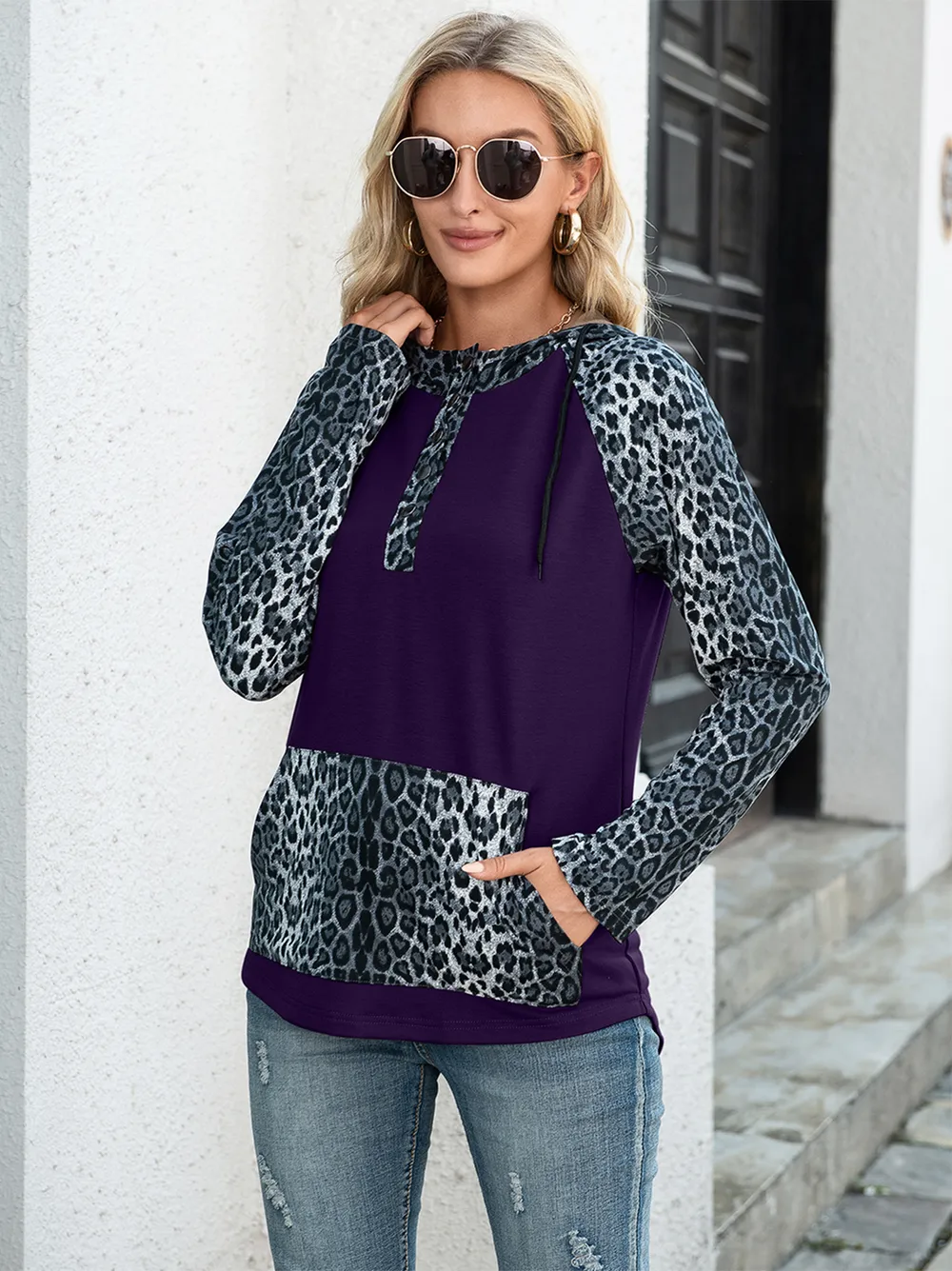 Leopard Raglan Sleeve Hoodie, image 11