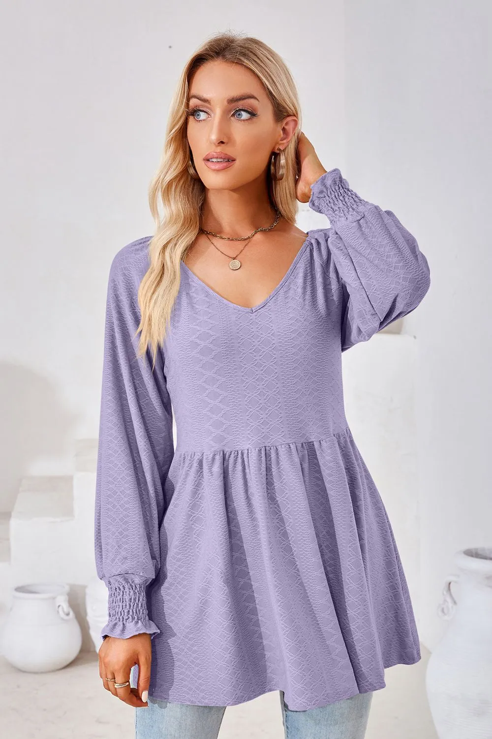 V-Neck Lantern Sleeve Blouse, image 4