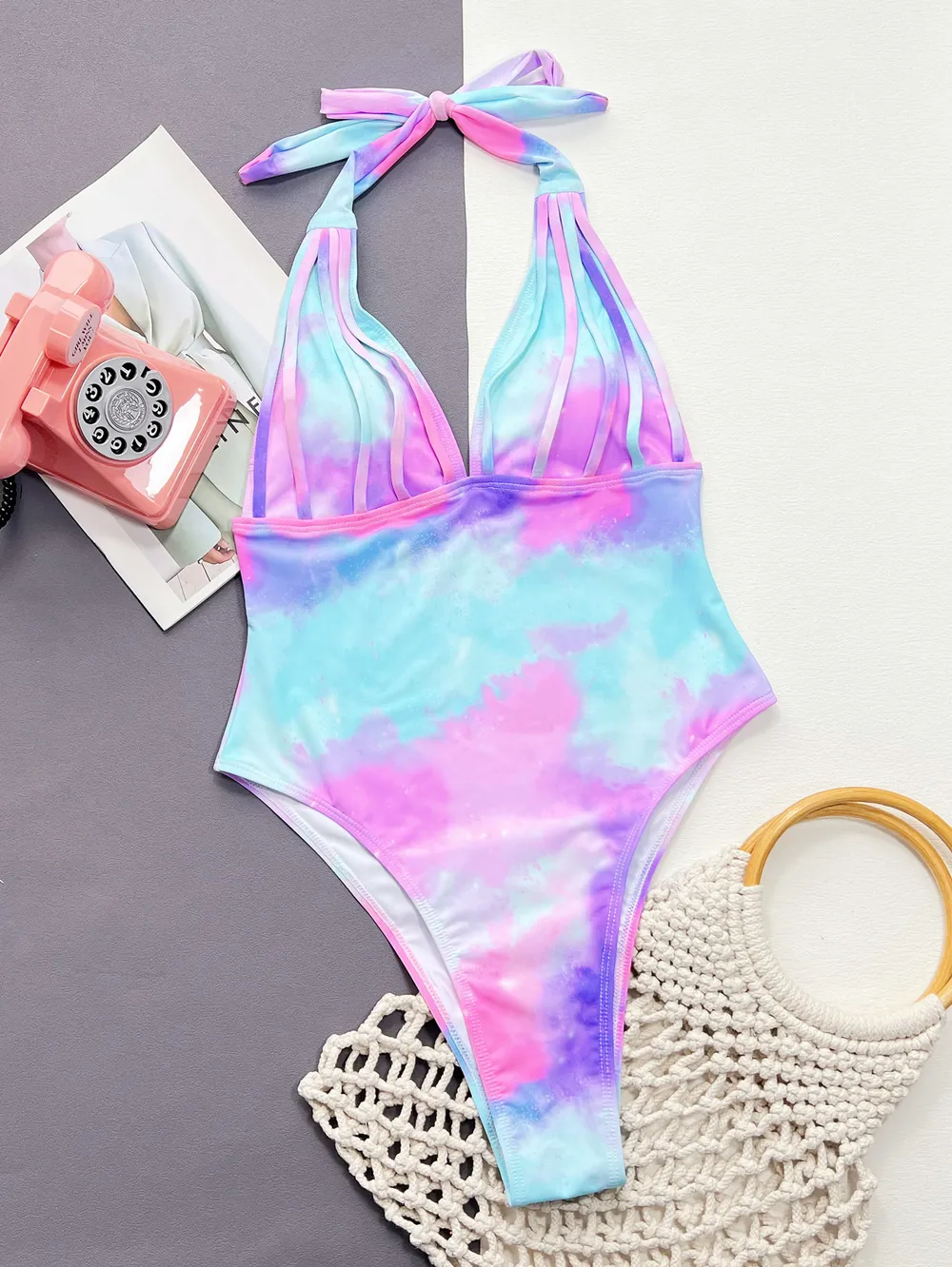 Tie-Dye Halter Neck One-Piece Swimsuit, image 4