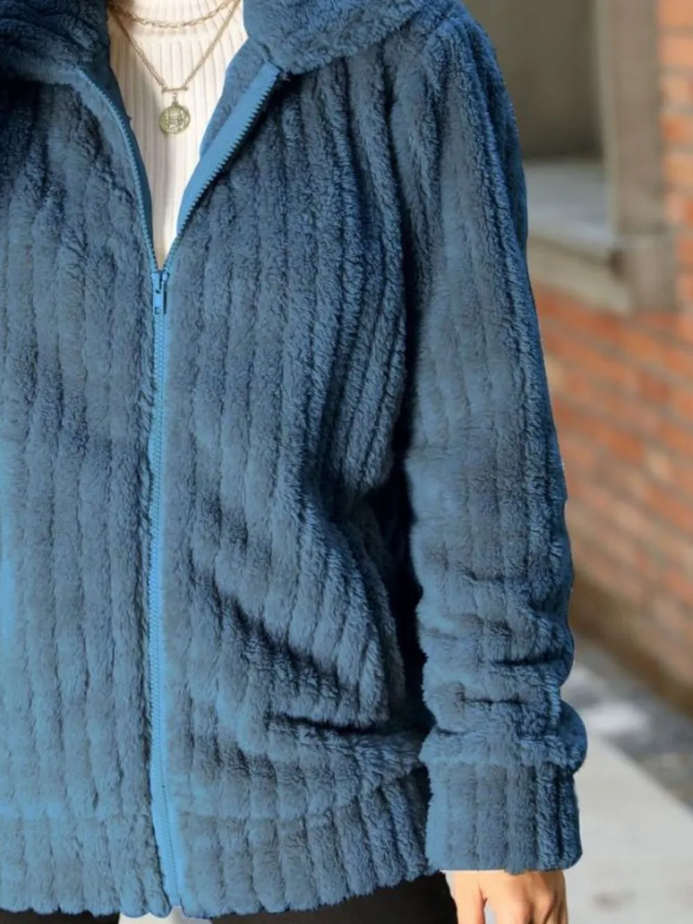 Zip-Up Collared Ribbed Jacket, image 6